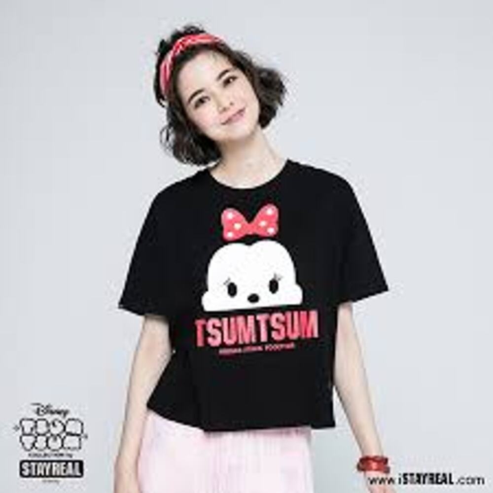 StayReal Disney Minnie Mouse Graphic Tsum Tsum Crop Tee Shirt Black Size S Y2K